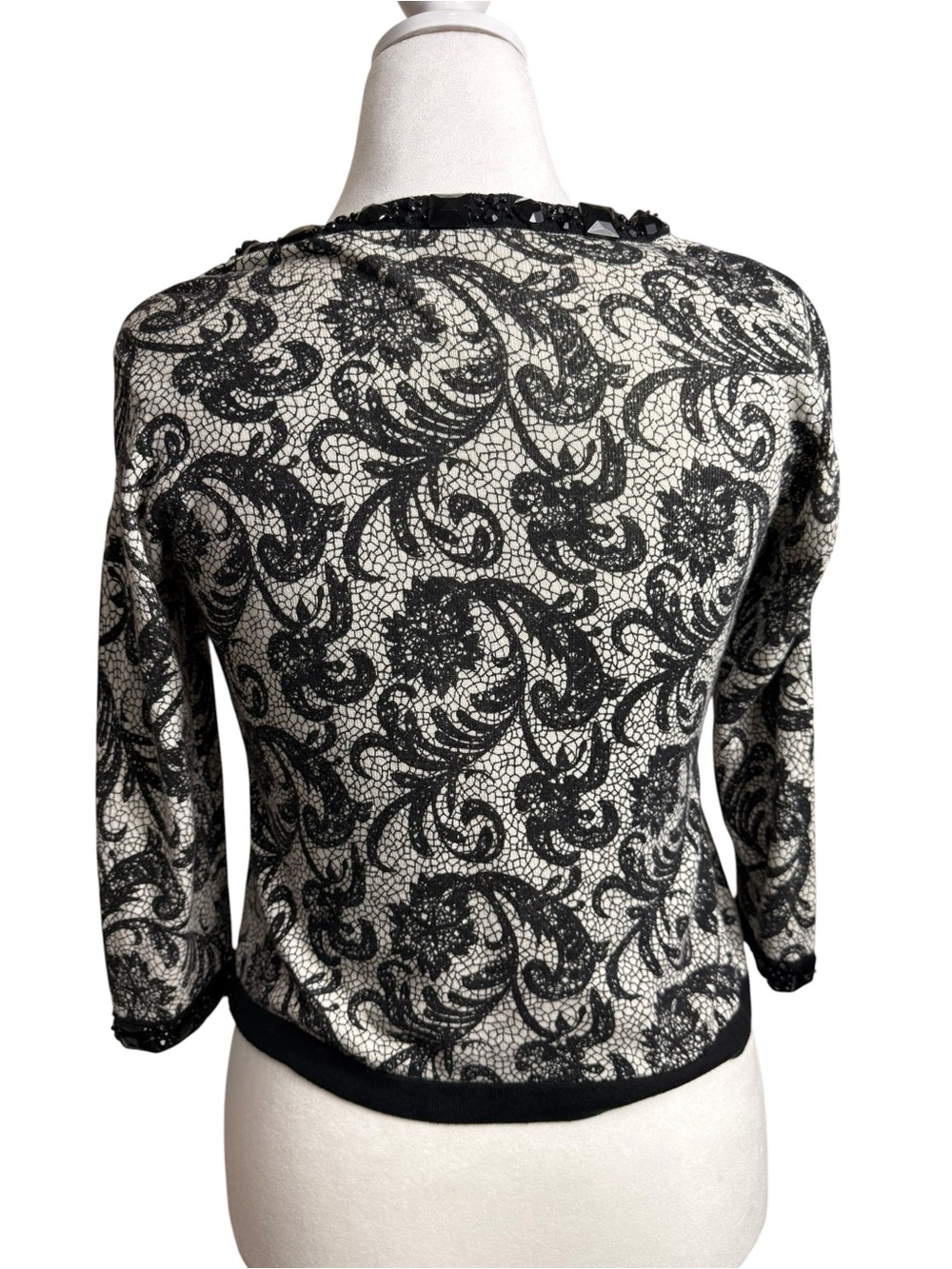 Michael Simon Black and White beaded Cropped Cardigan sweater size small - Picture 4 of 14